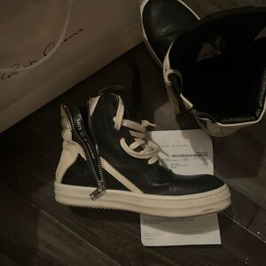 Rick Owens Black and White Zipper Sneakers